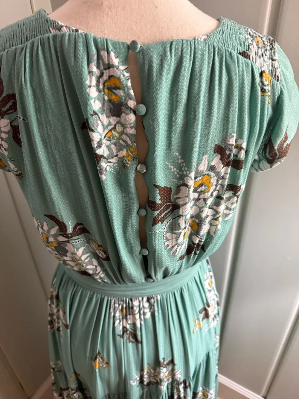 Free People All I Got Printed Tiered Maxi Dress Green Floral Size 0